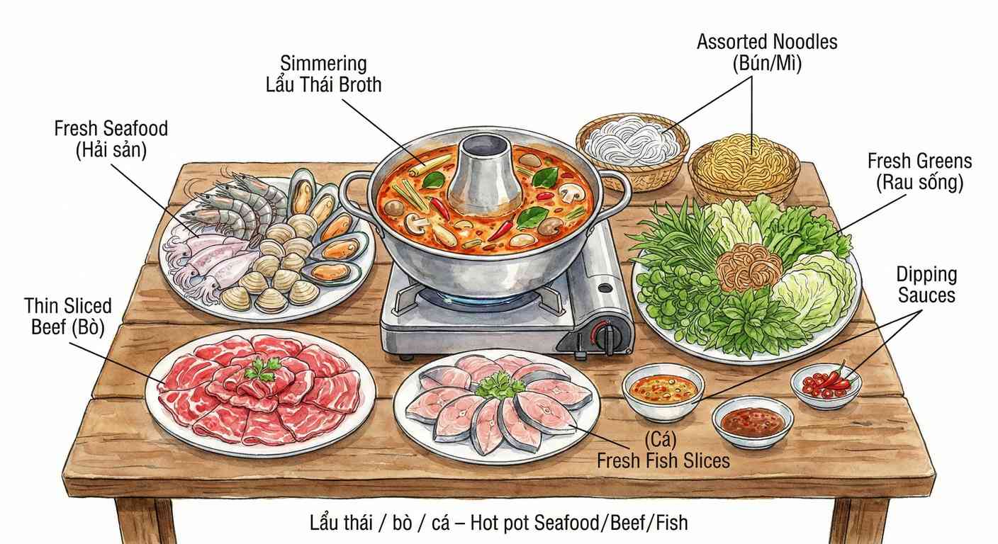 Lẩu ingredients sketch